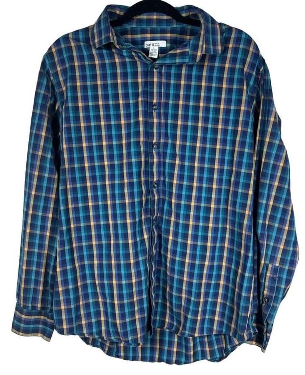 Bar III Slim Fit Stretch Shirt Size L 16-16.5 Blue Plaid Button Down